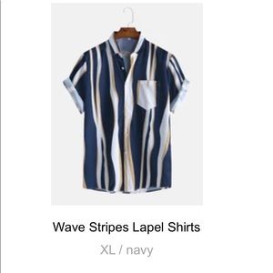 Mens wave design navy blue short sleeve button down